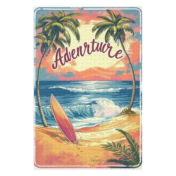 Puzzles for Adults 300 Pieces - Retro Surf Waves Funny Puzzles Brain Challenge Educational Game Relaxation Pastime Entertainment Activity Decorative Puzzle