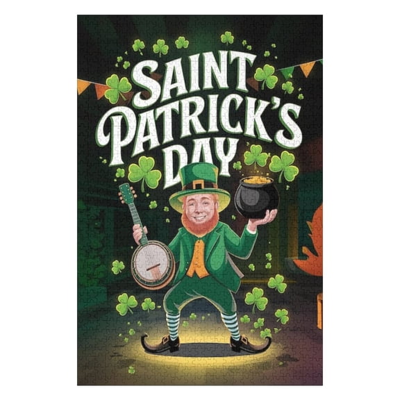 Puzzles for Adults 300 Pieces - Saint Patricks Day Cheerful Leprechaun Playing Banjo Celebrates Perfect Interlocking Clear Printing - Adults Educational Puzzle Gift Ideal