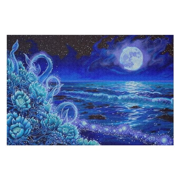 Puzzles for Adults 300 Pieces - Seascape With Bioluminescent Creatures Moonlit Sky Best Challenging Puzzles for Cognitive Workout - Safe Eco-Friendly - Most Popular Leisure Activities