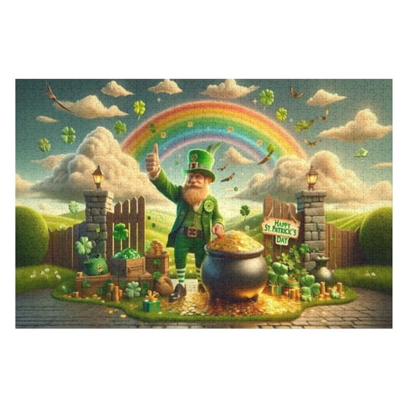 Puzzles for Adults 300 Pieces - St Patrick'S Day Cheerful Leprechaun Challenging Gifts for Jigsaw Puzzle Lovers, Enjoy Happy Time with Friends, Framable Room Wall Decoration