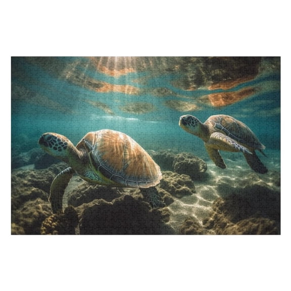 Puzzles for Adults 300 Pieces - Swimming Slow Hawksbill Turtle Maui Reef Wooden Jigsaw Puzzle - Perfect Interlocking Clear Printing - Adults Educational Puzzle Ideal Gift