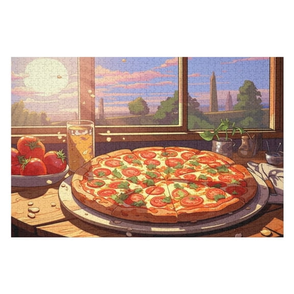 Puzzles for Adults 300 Pieces - Tasty Pizza Anime Style Fun Brain Puzzle Lovers Vibrant Illustrations and Quality Pieces Challenging and Relaxing Gifts Idea