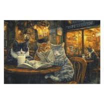 Puzzles for Adults 300 Pieces - Three Cats Sitting Table Reading Book High Difficulty Wooden Jigsaw Puzzle - Family Entertainment Leisure Fun Interactive, Relaxing Holiday Puzzles