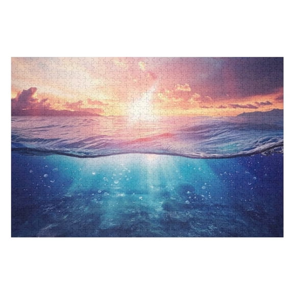Puzzles for Adults 300 Pieces - Underwater Part Sunset Skylight Splitted By Waterline Funny Challenging Puzzle Brain Teaser Activity Perfect for Game Nights