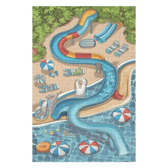Puzzles for Adults 300 Pieces - Water Slides Floating Rings Umbrellas Loungers Beach Swimming Pool Puzzle Christmas Perfect for Relaxation Activity Difficult Challenging Puzzles