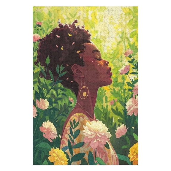 Puzzles for Adults 300 Pieces - Woman With Flower Her Hair Standing Field Flowers Challenging Gift for Puzzle Lovers, Fun Time with Friends, Displayable Wall Decor