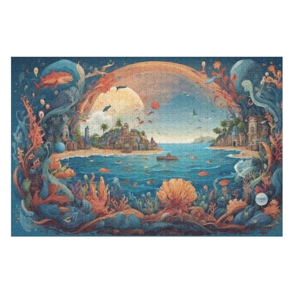Puzzles for Adults 300 Pieces - World Oceans Day With Planet High Difficulty Wooden Jigsaw Puzzle - Family Entertainment Leisure Fun Interactive, Relaxing Holiday Puzzles