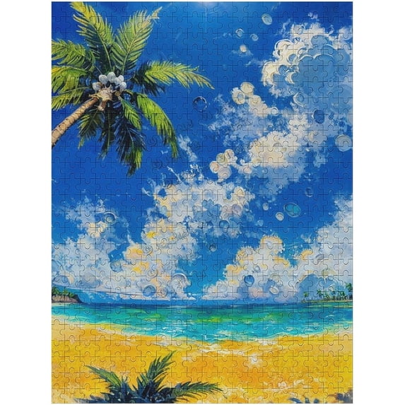 Puzzles for Adults 500 Piece,Landscape Summer Palm Beautiful Beach Scenes Wooden Jigsaw Puzzle Art,DIY Leisure Game Fun Challenging Puzzle Gift Suitable Family Friends