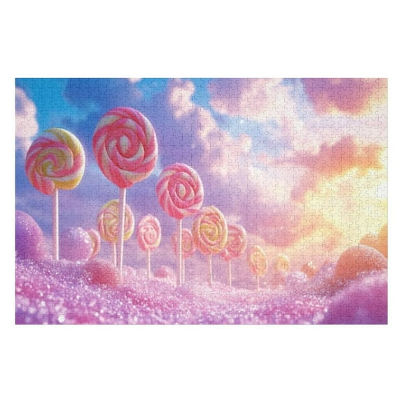 Puzzles for Adults 500 Pieces - Candy Land Scene With Colorful Lollipops Fluffy Clouds Sunset Funny Puzzle Unique Difficult and Challenge Large Puzzle Game Toys Gift