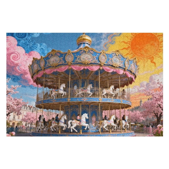 Puzzles for Adults 500 Pieces,Carousel Jigsaw Puzzle,Pink Park Puzzles 500 Pieces,Creative Games and Gifts Difficult Flower Puzzle Home Decor Creative Kit for Adults Elders