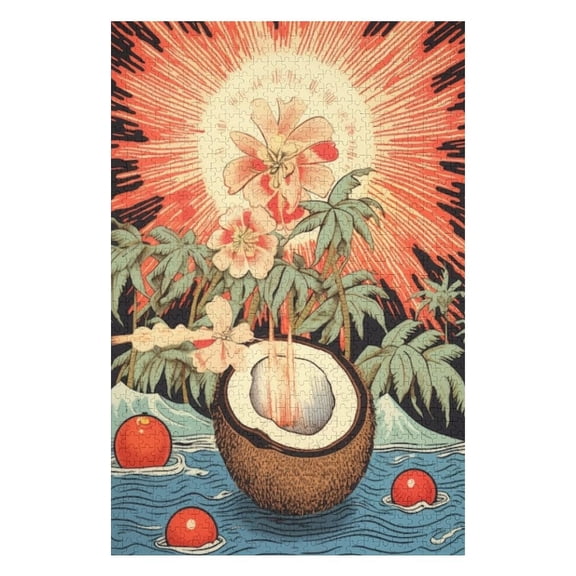 Puzzles for Adults 500 Pieces - Coconut With Flowers It Funny Puzzles Brain Challenge Educational Game Relaxation Pastime Entertainment Activity Decorative Puzzle