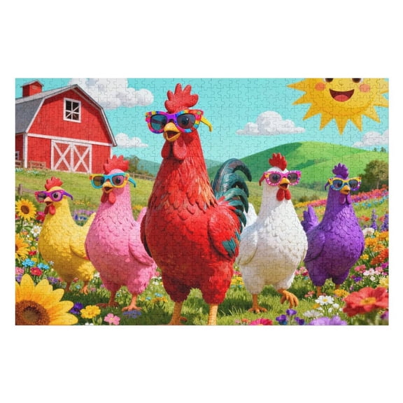 Puzzles for Adults 500 Pieces, Colorful Rooster Puzzle Jigsaw Puzzles 500 Pieces - Merry Chickens, Chicken Decor Impossible Puzzle, Finished Size 20.5x15 in,Letter on The Back