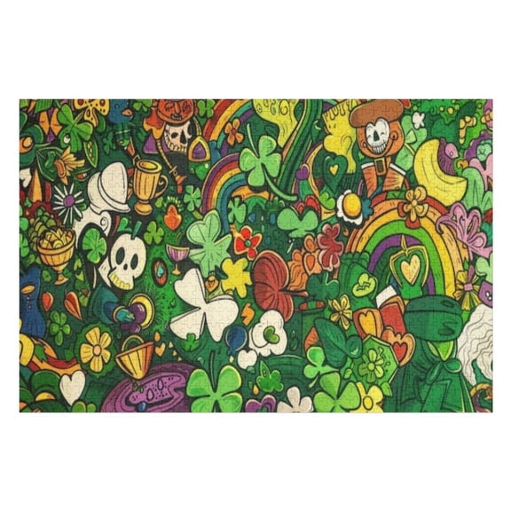 Puzzles for Adults 500 Pieces - Colorful St Patricks Day With Shamrocks Leprechauns Funny Boxed Puzzles,Challenging and Relaxing Gifts Idea for Puzzle Enthusiasts