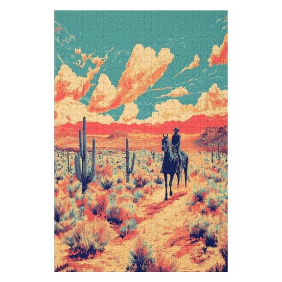 Puzzles for Adults 500 Pieces - Desert With Man Riding Horse Fun Educational Toys Decompressing Intellectual Puzzles Gift for Easter Hallowen Christmas Birthday