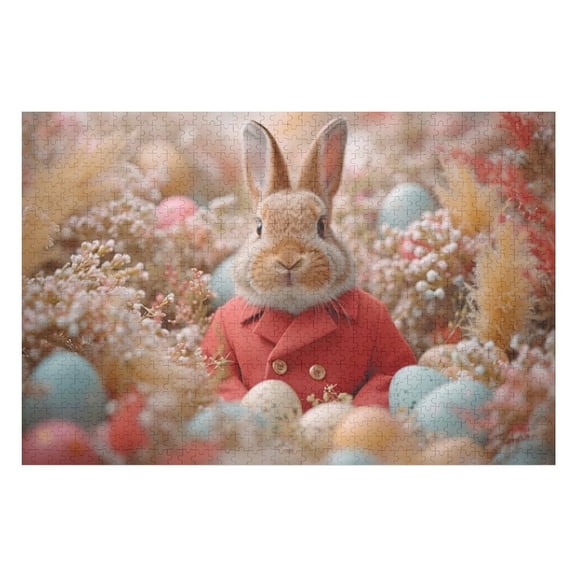 Puzzles for Adults 500 Pieces - Easter Celebration With Dreamy Bunny Wooden Jigsaw Puzzle - Perfect Interlocking Clear Printing - Adults Educational Puzzle Ideal Gift