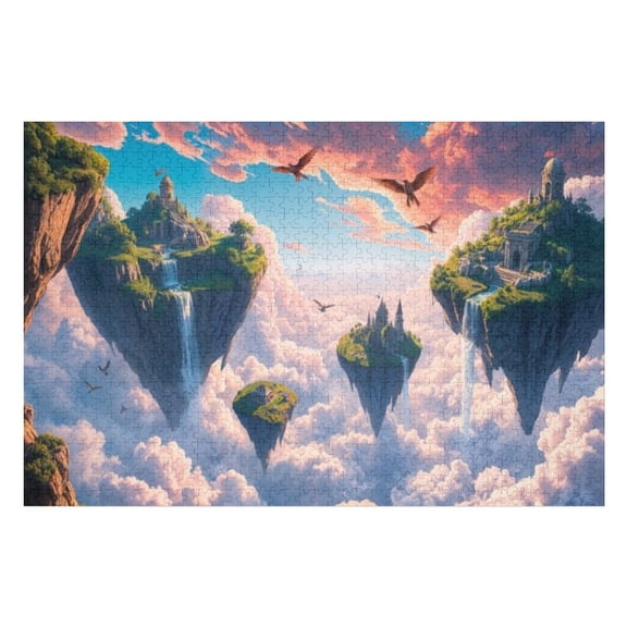 Puzzles for Adults 500 Pieces - Fantasy Landscape Floating Islands Illustration Puzzle Challenging Educational Toys Gifts for Home Decor Family Activities