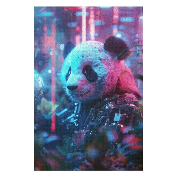 Puzzles for Adults 500 Pieces - Half Robot Half Panda Bear Challenging Jigsaw Puzzle, Daring to Try, Family Entertainment Interactive Fun Jigsaw Puzzle Gifts