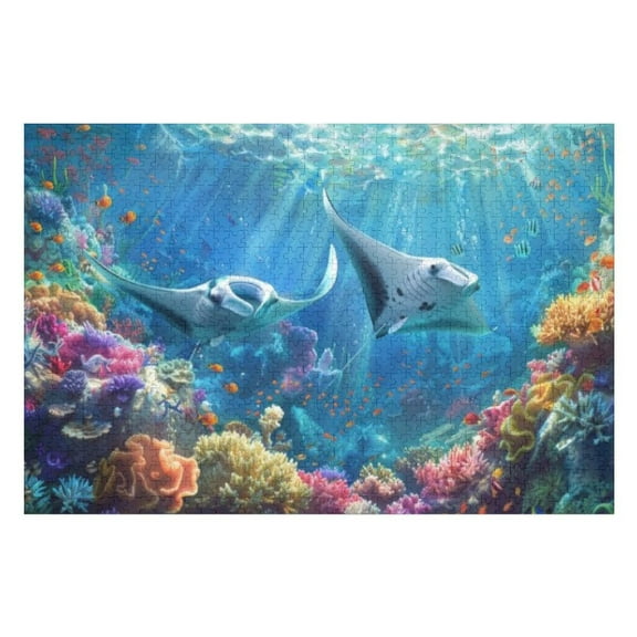 Puzzles for Adults 500 Pieces - Manta Ray Underwater Challenging Jigsaw Puzzle, Daring to Try, Family Entertainment Interactive Fun Jigsaw Puzzle Gifts