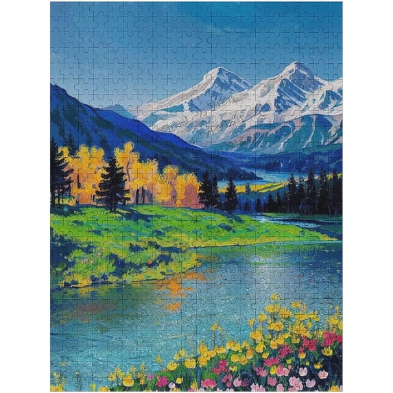 Puzzles for Adults 500 Pieces Mountains Park Water Flow Creek Stream Oil Painting Puzzles, Nature Jigsaw Puzzles for Adults, Landscape Challenging Puzzles for Adults and Families