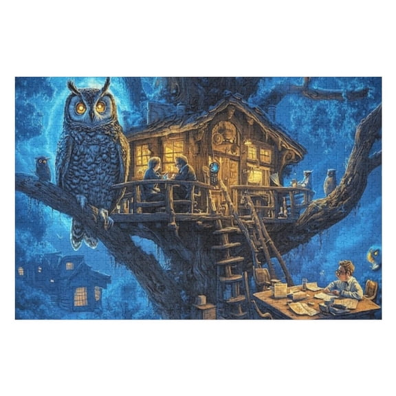 Puzzles for Adults 500 Pieces - Owls Nest Fantasy Treehouse With Magical Inhabitants Puzzle Challenging Educational Toys Puzzles Reduced Pressure Gift
