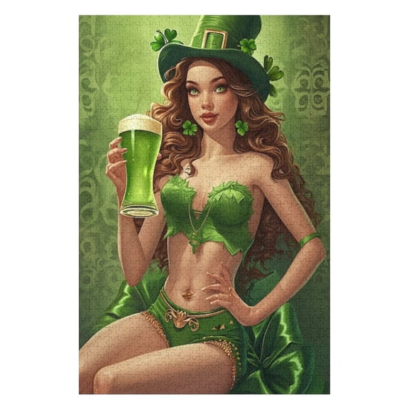 Puzzles for Adults 500 Pieces - St Patrick'S Day Green Clover Leprechaun Drinking Funny Puzzle Unique Difficult and Challenge Large Puzzle Game Toys Gift