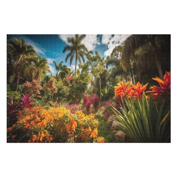Puzzles for Adults 500 Pieces - Stunning Tropical Landscape Colorful Flowers Palm Trees Puzzle Challenging Educational Toys Puzzles Reduced Pressure Gift