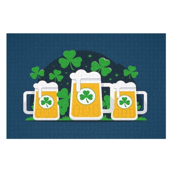 Puzzles for Adults 500 Pieces - Three Beer Steins With Shamrocks St Patrick'S Day Puzzles for Family Games, Puzzle for Gifts, Funny Puzzle for Education