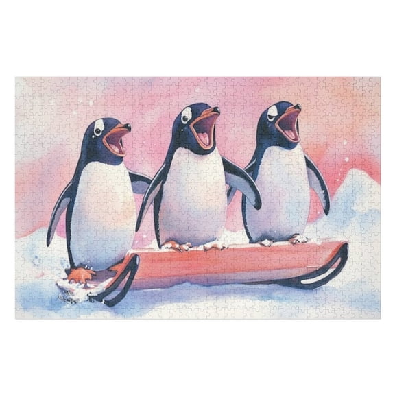 Puzzles for Adults 500 Pieces - Three Penguins Are Sitting Log With Their Mouths Open Funny Puzzle Unique Difficult and Challenge Large Puzzle Game Toys Gift