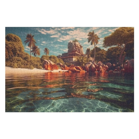 Puzzles for Adults 500 Pieces - Tropical Island With Palm Trees Challenging Gifts for Jigsaw Puzzle Lovers, Enjoy Happy Time with Friends, Framable Room Wall Decoration