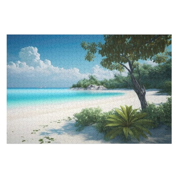 Puzzles for Adults 500 Pieces - Tropical Sandy Beach With Palm Trees Blue Sky Challenging Jigsaw Puzzle, Daring to Try, Family Entertainment Interactive Fun Jigsaw Puzzle Gifts
