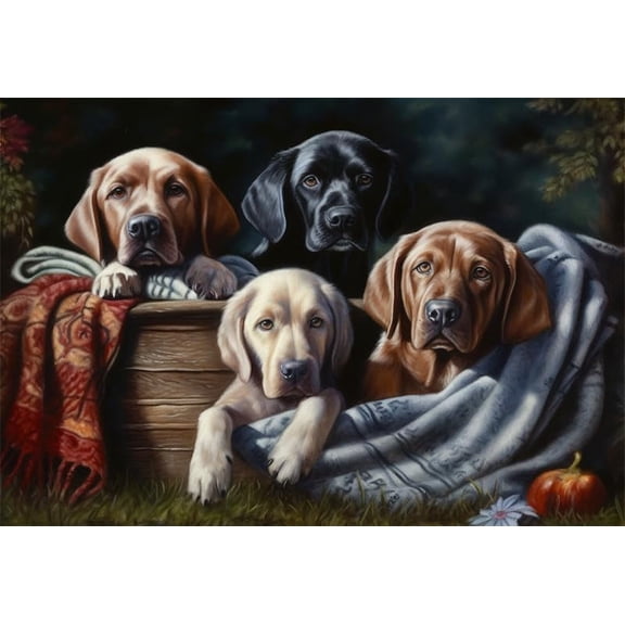 Puzzles for Adults and Family 300 Pieces Jigsaw Puzzles Black Labrador Dog Puzzle with Yellow Chocolate Lab Puppies Formation Wooden Modern Home Decor Wall Art Unique Gift 14.9'' x 10.2''