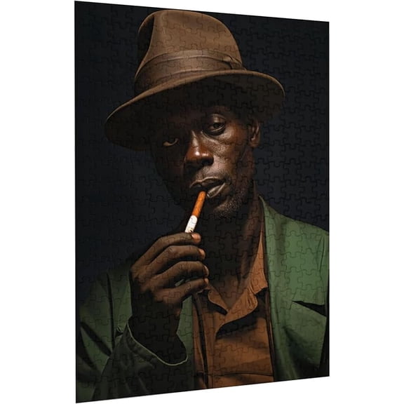 Jigsaw Puzzles 300 Pieces Wooden Adults Puzzles African American Men Black Smoking Art Formation Wooden Gift for Mom Family Friend Home Decor Wall Art