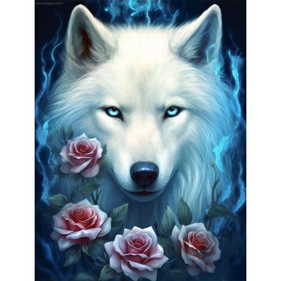 Puzzles For Adults 50 Pieces Blue Wolf With Red Rose Challenging Perfect Game Nights Holidays Funny Wall Art Gift Jigsaw Puzzle