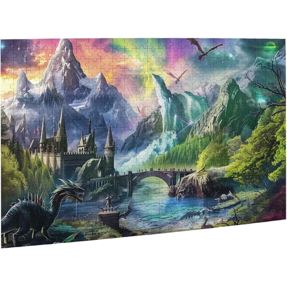 Puzzles For Adults 500 Pieces Reign Of Dragons In Castle Intricate Wood Toys Holiday Family Games Funny Wall Art Gift Puzzle