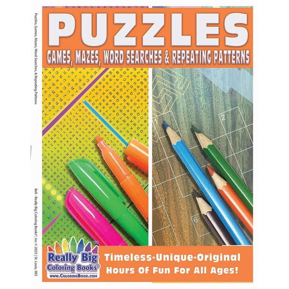 Puzzles, Games, Mazes, Word Searches & Repeating Patterns Paperback Activity Book 8.5"x11"