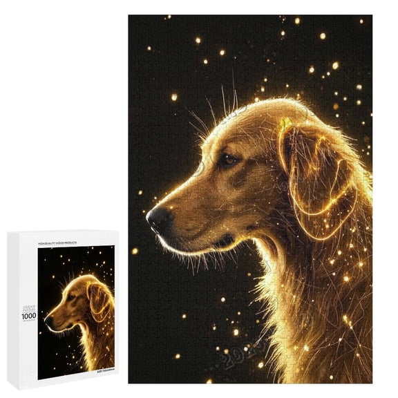 Puzzles Golden Retriever with Black Background Jigsaw Puzzles for Adults Art Wooden Puzzles Fun Educational Intellectual 1000 Piece