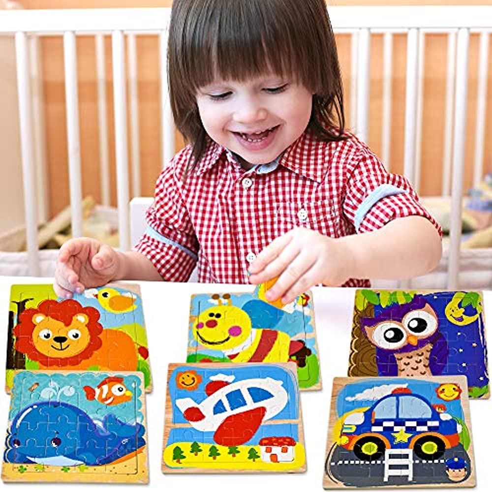 Puzzles for Kids for Ages 35, 16 Piece Wooden Jigsaw Puzzles for Toddler Children Learning