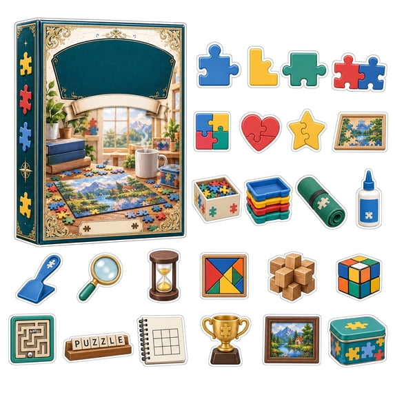Puzzles Lover Advent Calendar, Christmas Countdown Set with 24 Puzzle Themed Acrylic Ornaments