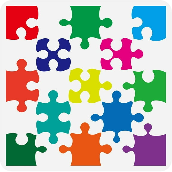 Puzzles Pattern Stencil 11.8x11.8inch Reusable Puzzle Textures Painting Template DIY Craft Geometric Figure Decoration Stencil for DIY Painting on Wood Wall Fabric Furniture