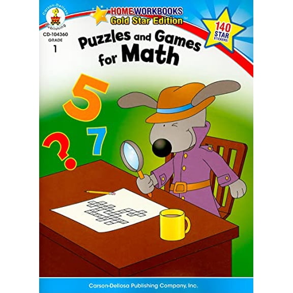 Pre-Owned Carson Dellosa Puzzles and Games for Math Activity Book, First Grade Workbook With Word Search, Crosswords, Coding, and More Mathematics Activities, ... Curriculum (Volume 14) (Home Workboo