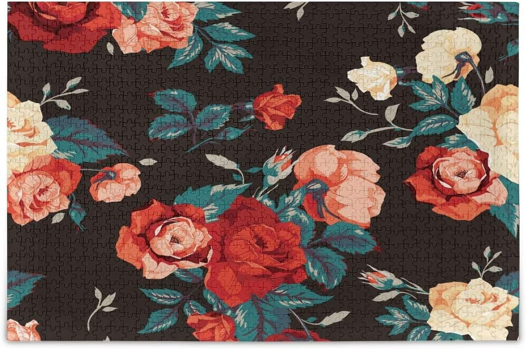 Puzzles for Adults 1000 Piece Vintage Chic Red Roses Floral Puzzles ...