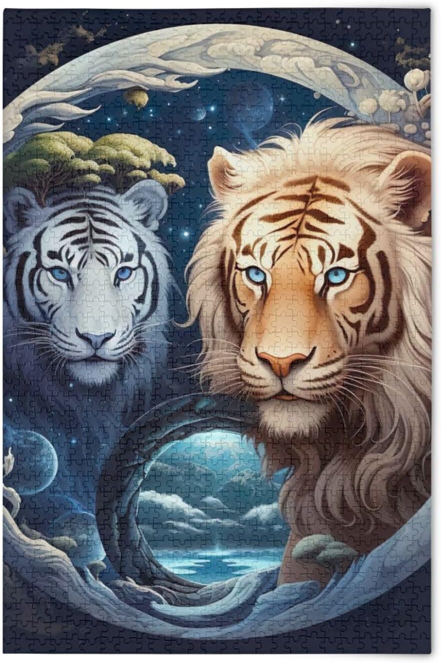 Puzzles for Adults 1000 Piece White Tigers Jigsaw Puzzles Kids Game