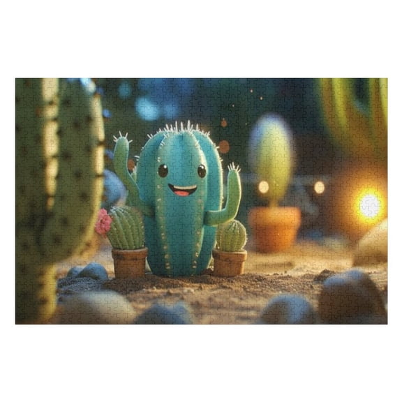Puzzles for Adults 1000 Pieces - Cartoon Cacti With Friendly Face Funny Puzzles Gift for Birthday Wedding Christmas Halloween