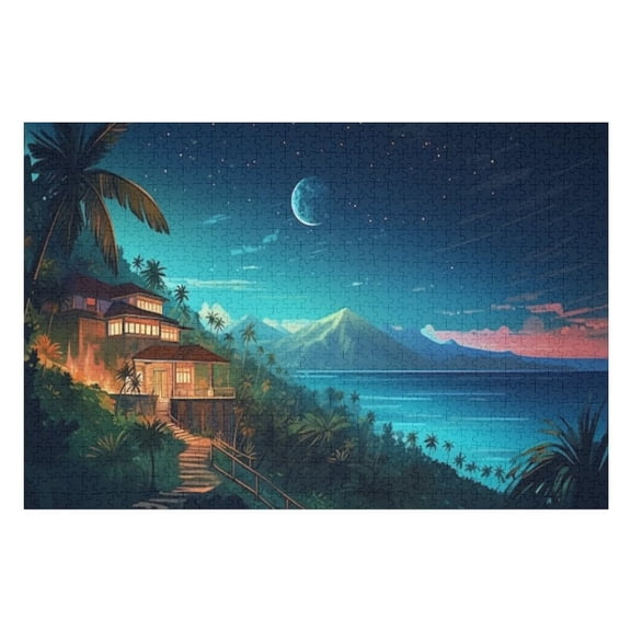 Puzzles for Adults 1000 Pieces - Cartoon Tropical Island Landscape Funny Challenging Puzzle Brain Teaser Activity Perfect for Game Nights