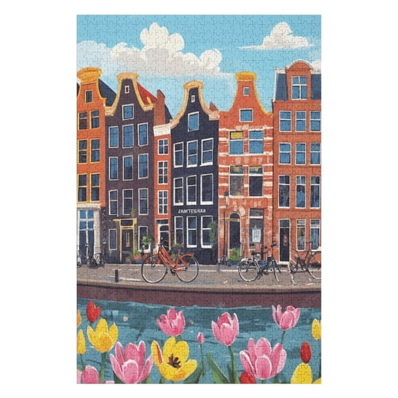 Puzzles for Adults 1000 Pieces - City Street With Row Buildings Canal Funny Jigsaw Puzzles Learning & Fun Educational Toys Gift