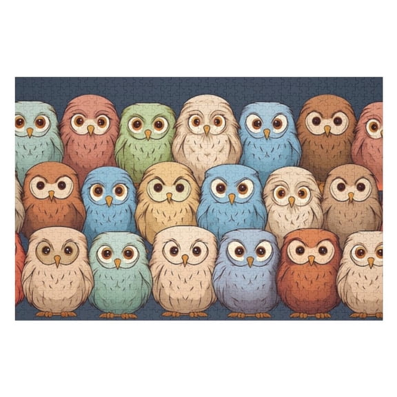 Puzzles for Adults 1000 Pieces - Cute Owl Patterns Anime Art Style Challenging Gift for Puzzle Lovers, Fun Time with Friends, Displayable Wall Decor