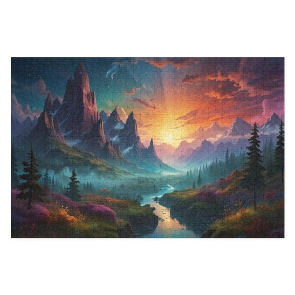 Puzzles for Adults 1000 Pieces - Dense Bioluminescent Forest Lake River With Mountains Landscape Funny Challenging Puzzle Perfect for Game Nights