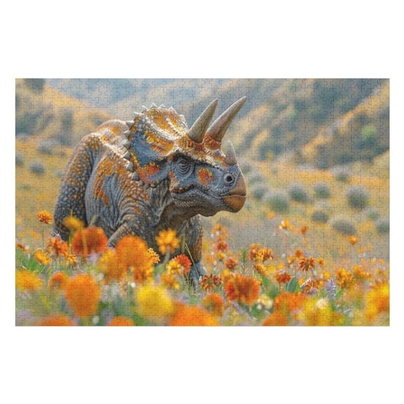 Puzzles for Adults 1000 Pieces - Extinct Triceratops Dinosaur With Natural Habitat Fun Brain Puzzle Lovers Challenging and Relaxing Gifts Idea