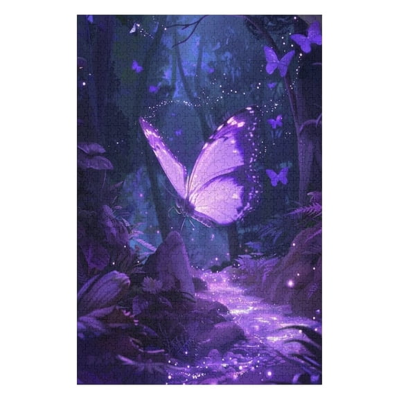 Puzzles for Adults 1000 Pieces - Glowing Purple Butterfly Fun Brain Puzzle Lovers Challenging and Relaxing Gifts Idea