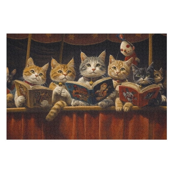 Puzzles for Adults 1000 Pieces - Group Cats Reading Book Puzzle Christmas Perfect for Relaxation Activity Difficult Challenging Puzzles
